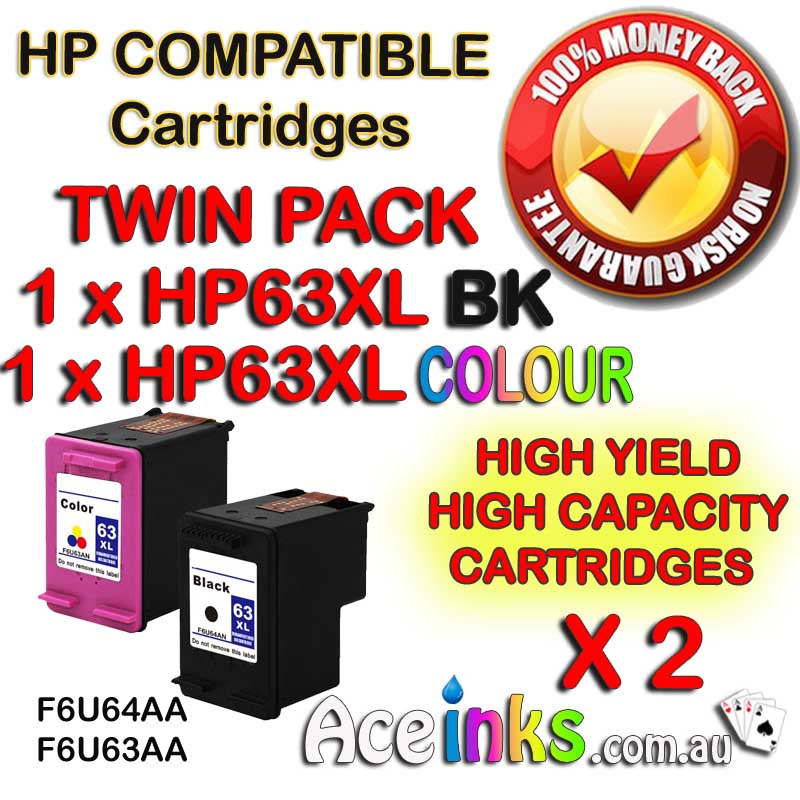 Twin Pack Combo Compatible HP63XL BK HP63XL Colour